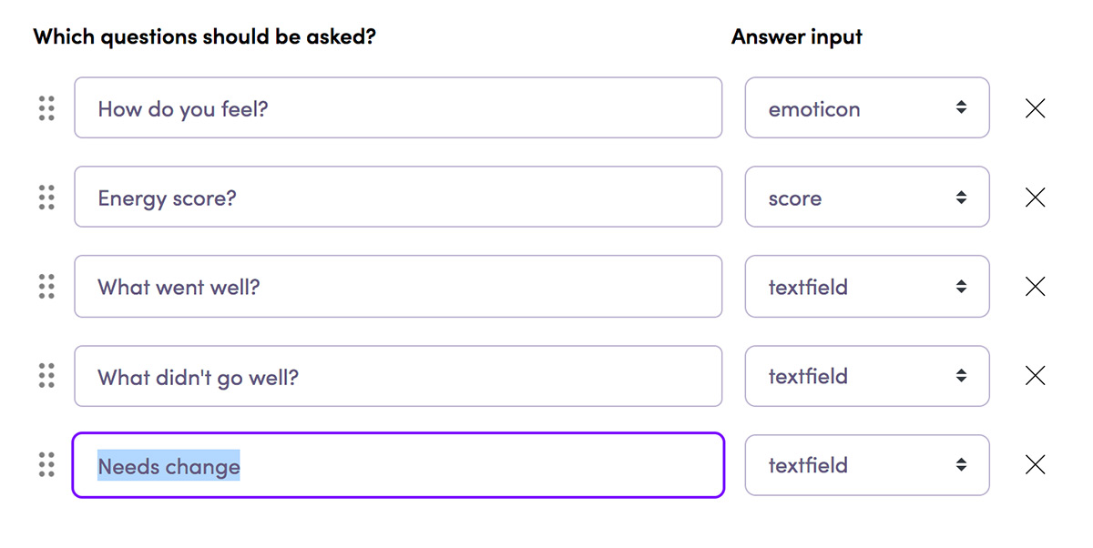 You can customize the questions you want to ask in the retrospective